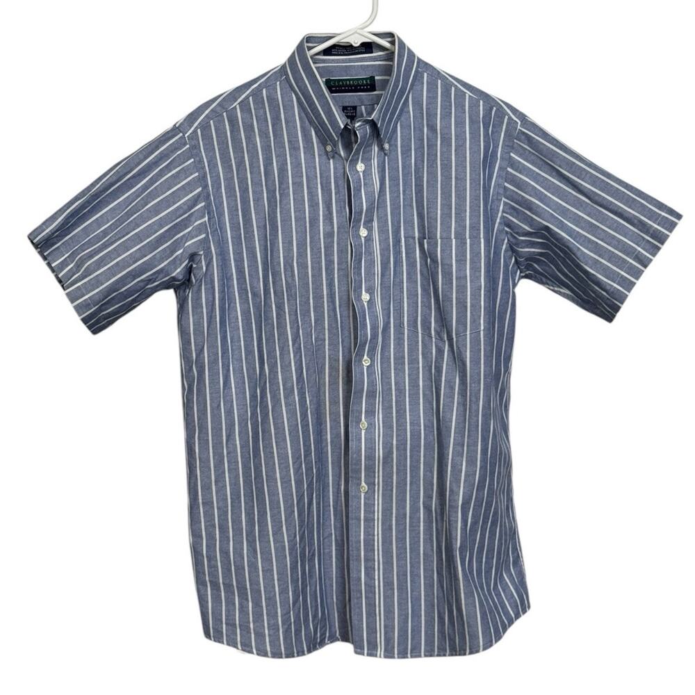 Claybrooke Short Sleeve Men’s Button Down 16.5 Striped Wrinkle‎ Free Academia